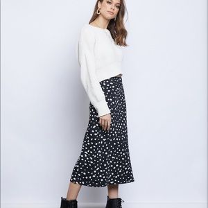Navy Blue Spotted Midi Skirt
